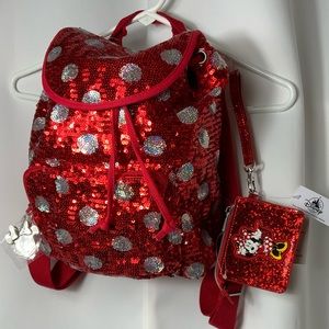 Disney Parks Minnie Mouse Red sequins backpack and wallet set